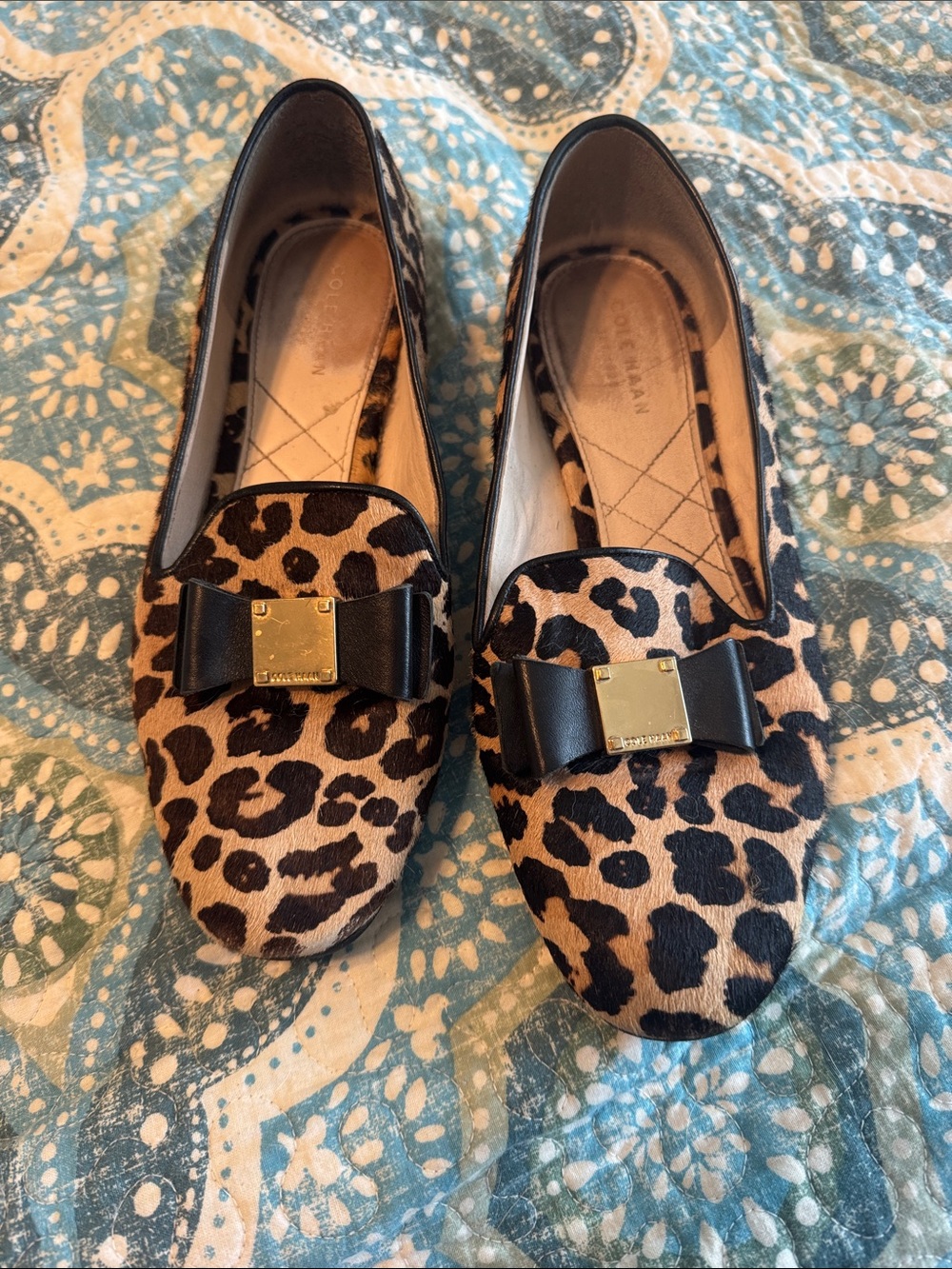 Cole Haan Leopard Print Bow Loafers - Tan/Black